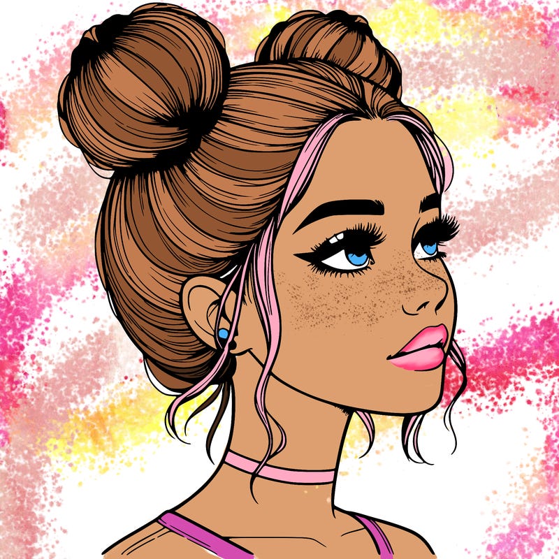realistic girl with buns on the top of her head