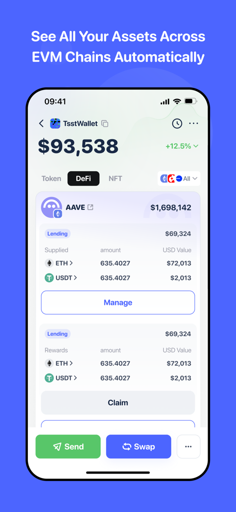 Rabby Wallet - Crypto & EVM - Rabby Wallet mobile app displaying crypto portfolio across multiple EVM chains