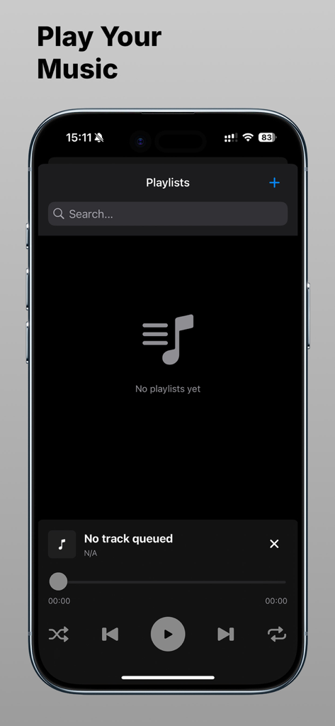 Filen cloud storage music player interface in dark mode showing playlists and playback controls