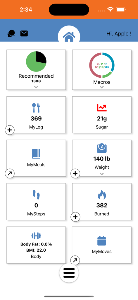 REPTS+ - Das REPTS+ App-Dashboard zeigt personalisierte Ernährungs-Makros, Gewichtstracking und tägliche Aktivitätszusammenfassungen.
