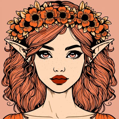 realistic female elf with flower crown