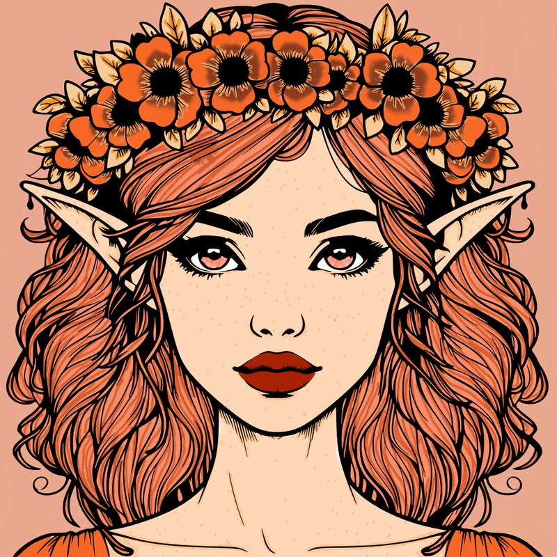 realistic female elf with flower crown