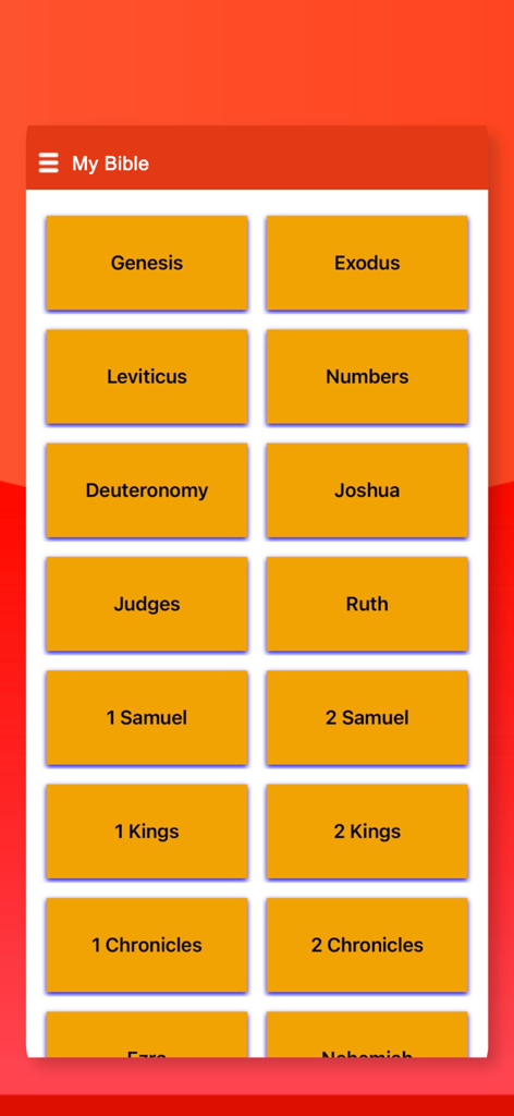 Bible: Read KJV, Study & Audio - Interface of the My Bible app showing a grid of Old Testament books like Genesis and Exodus for navigation.