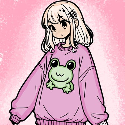 girl wearing frogging sweatshirt