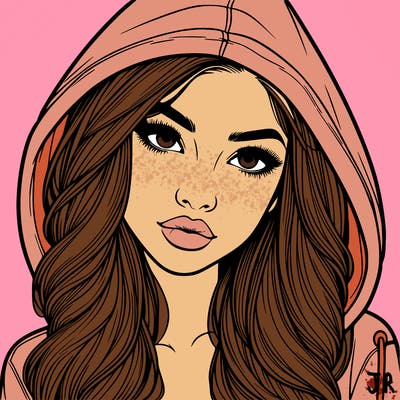 realistic beautiful girl with a hood on