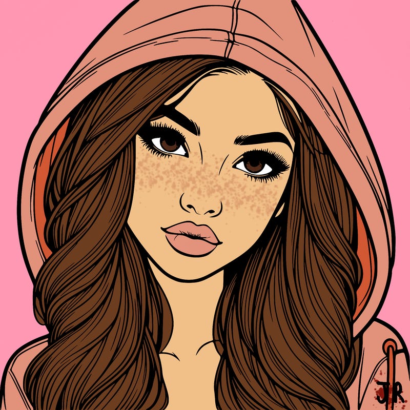 realistic beautiful girl with a hood on