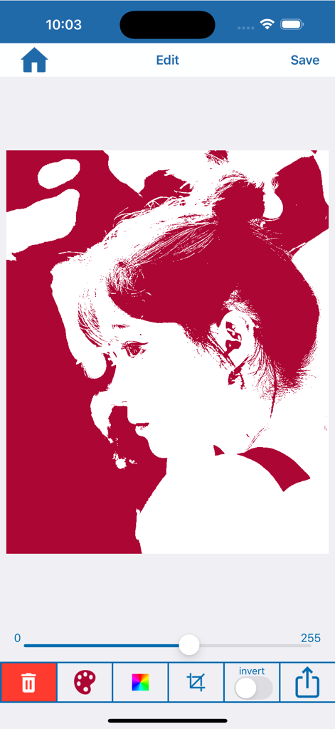 Editing a red portrait stencil in the Fx Stencil Pro app interface.