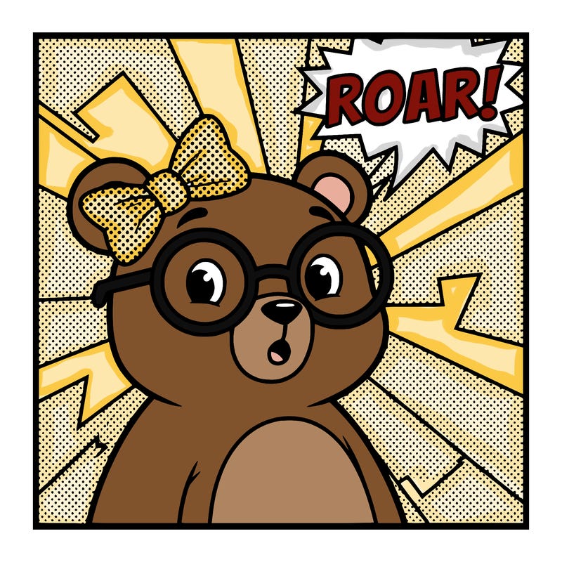 a cute bear with a bow on its ear with glasses