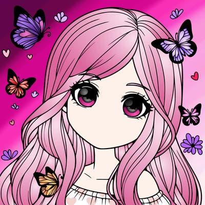 realistic girl with butterflies around her