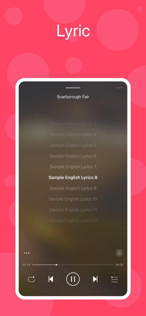 LoveMusic Player - Local Play - Mobile app interface of LoveMusic Player showing synchronized song lyrics for local music playback.