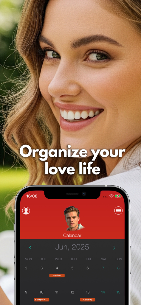 iSexSpinner Kamasutra Premium - A smartphone displaying the iSexSpinner app sex diary calendar feature to organize intimate activities.