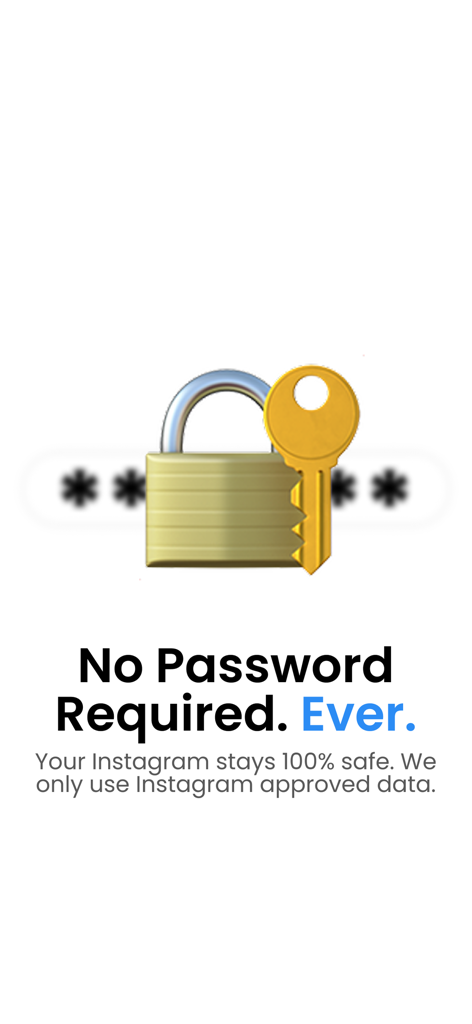 FollowBuddy - Unfollow Tracker - FollowBuddy app screen showing account safety features with no password required