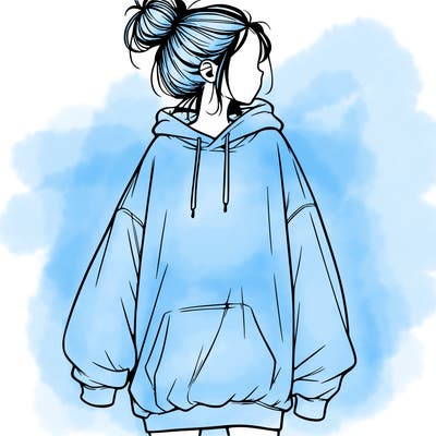 realistic girl with a oversized sweatshirt on and a bun
