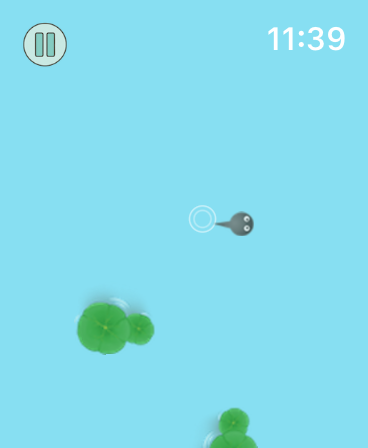 Watch Games-Summon the Dragon - A tadpole swims in blue water with lotus leaves in a zen style game.