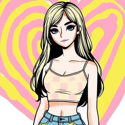 realistic girl with a crop top and long hair