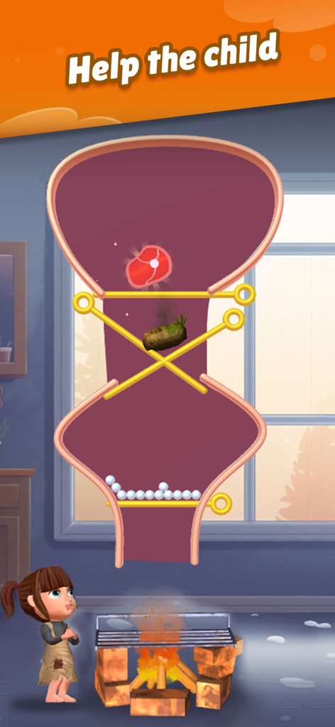 Home Pin 3: Homeless Adventure - A pull the pin puzzle level in Home Pin 3 where the player helps a little girl get food.