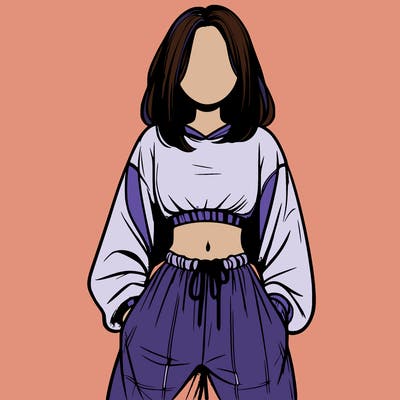realistic girl faceless with baggy pants and a crop top