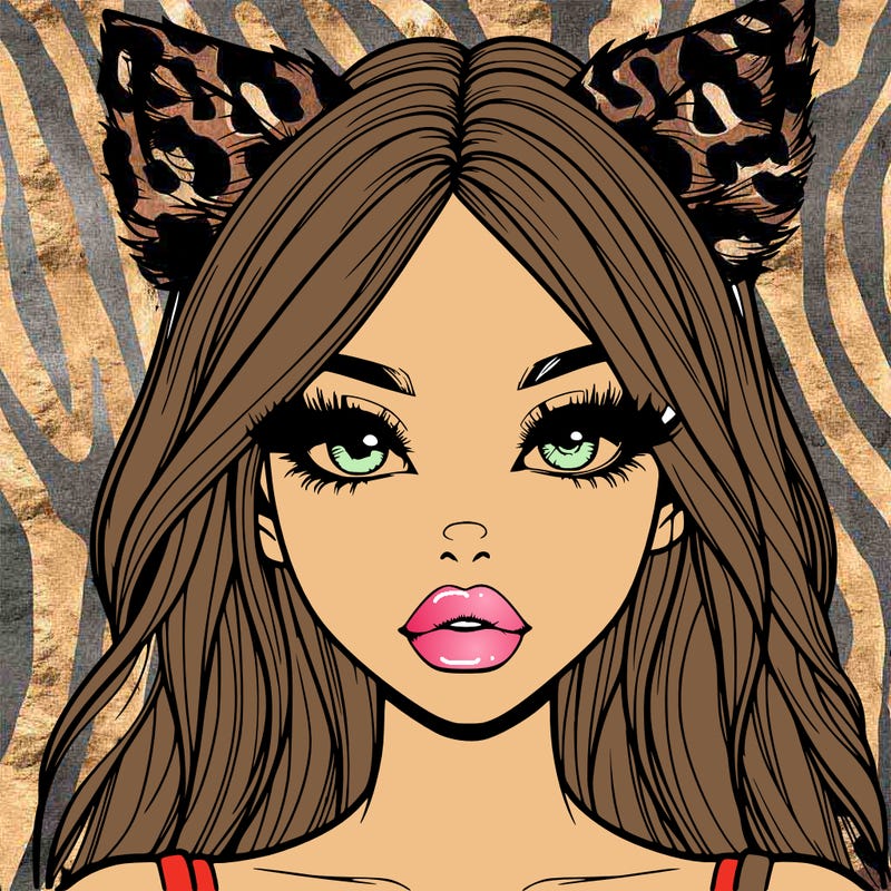 realistic girl with fox ears and realistic lips