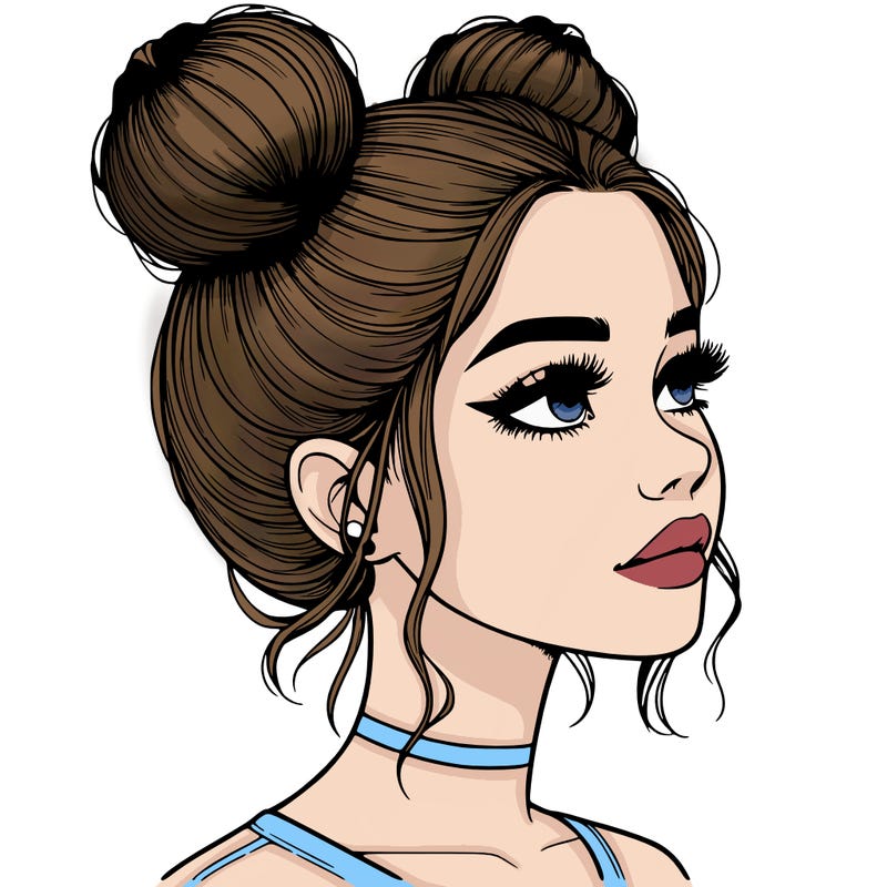 realistic girl with buns on the top of her head