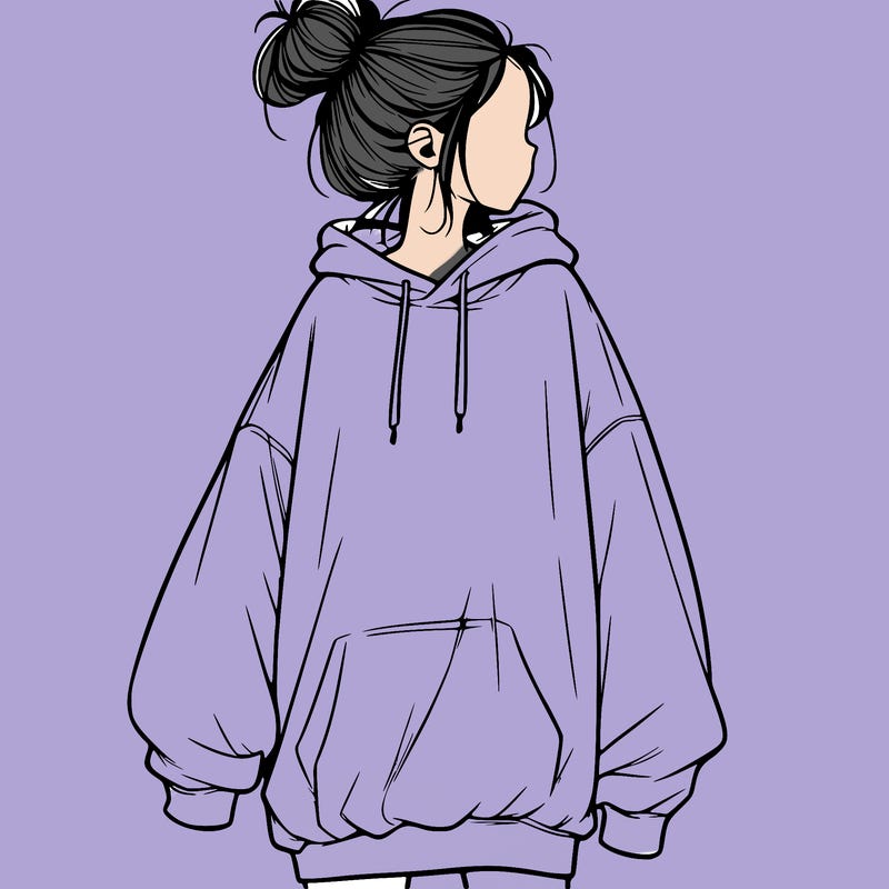 realistic girl with a oversized sweatshirt on and a bun