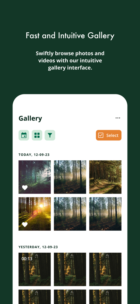Burrel - Burrel app interface showing a fast and intuitive gallery of trail camera photos organized by date
