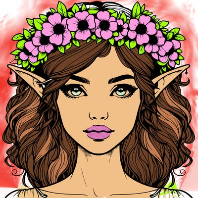 realistic female elf with flower crown
