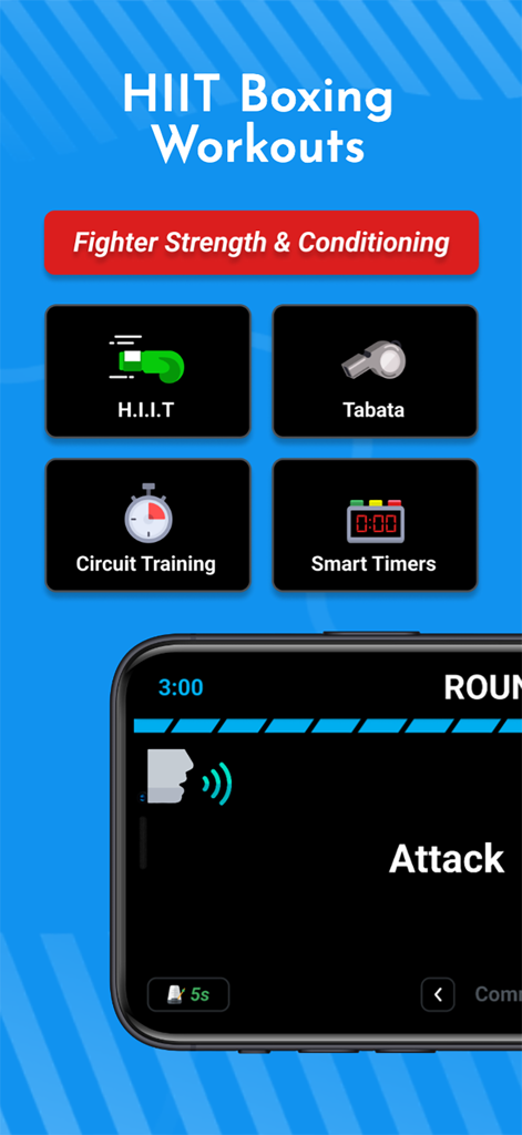 PRO BOXING: Training & Fitness - Interfaz de entrenamiento HIIT Tabata y entrenamiento en circuito de la aplicación Pro Boxing para la fuerza y el acondicionamiento del boxeador