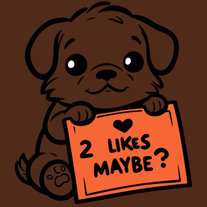 a puppy holding a sign that says 2 likes maybe?