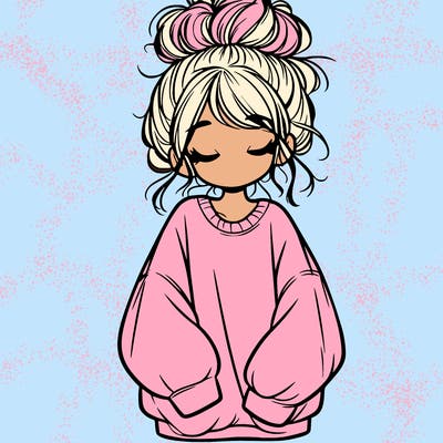 girl with baggy sweatshirt and messy bun