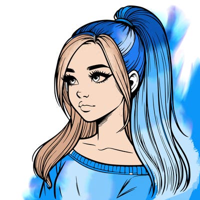 realistic girl with a high ponytail