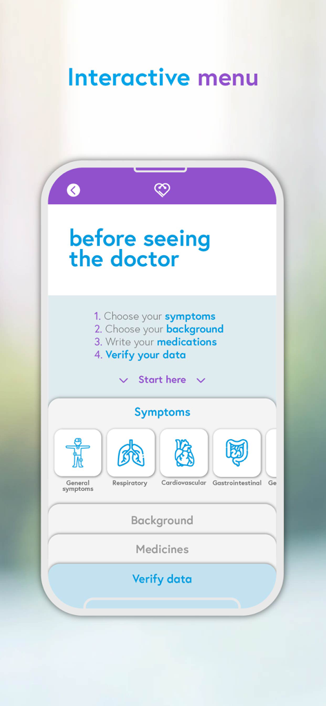 teledoctor. - Teledoctor app interactive menu for selecting symptoms and medical history before a consultation.