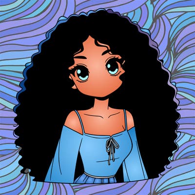 a black anime girl with long afro hair