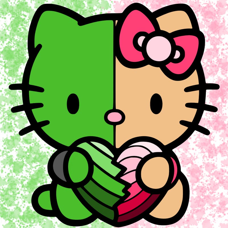 hello kitty holding a heart easy to draw with a split
