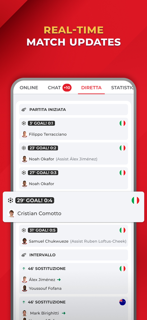 AC Milan live match updates and goal alerts on the Rossoneri Live app