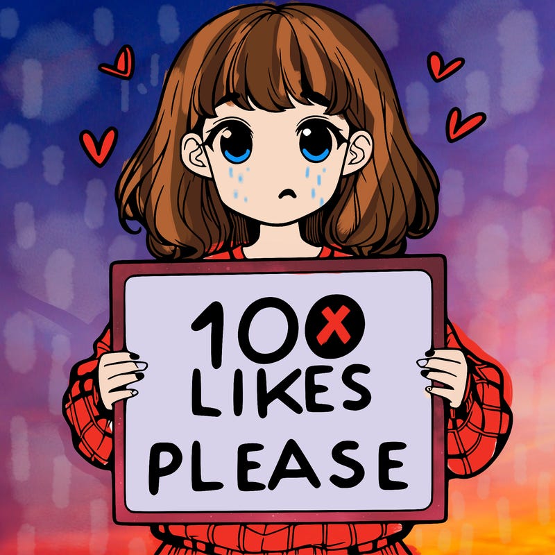 a girl holding a sign saying 100 likes please
