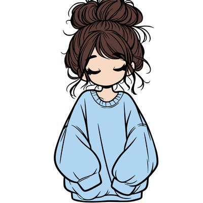 girl with baggy sweatshirt and messy bun