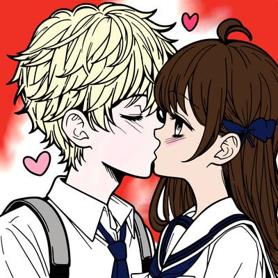 a boy and girl kissing anime