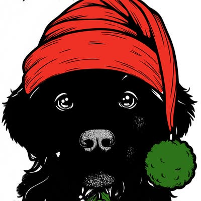 realistic dog with a christmas hat