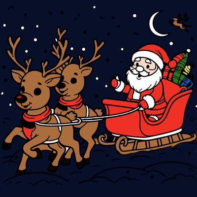 reindeer guiding santa's sleigh