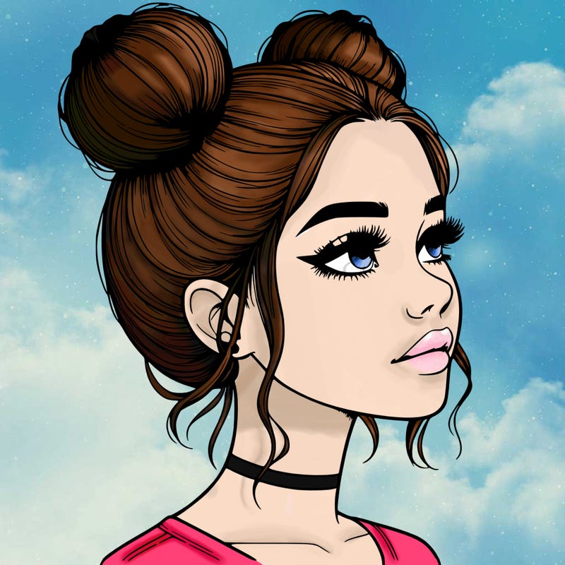 realistic girl with buns on the top of her head