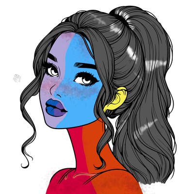 realistic girl with a ponytail on her hair and lips