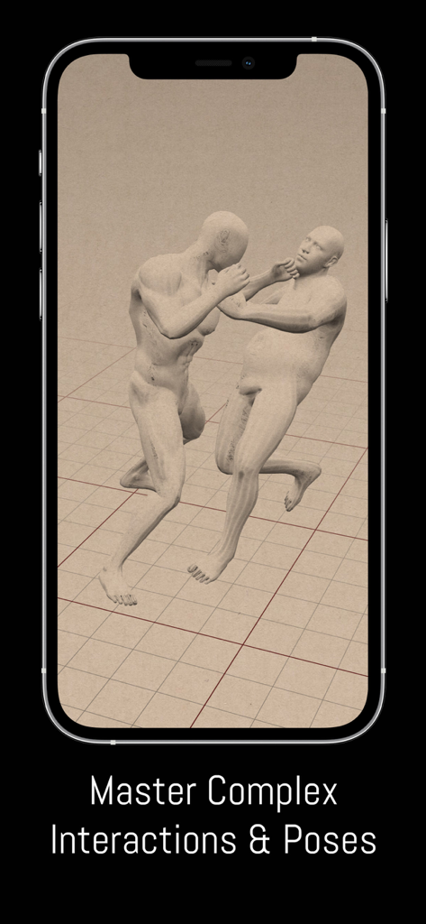 Pose Maker: 3D Art Reference - Una captura de pantalla de Pose Maker mostrando dos modelos 3D en una pose de lucha para referencia de arte