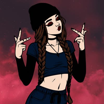 realistic teenage girl with braids and a beanie and crop top doing 🫶🏼