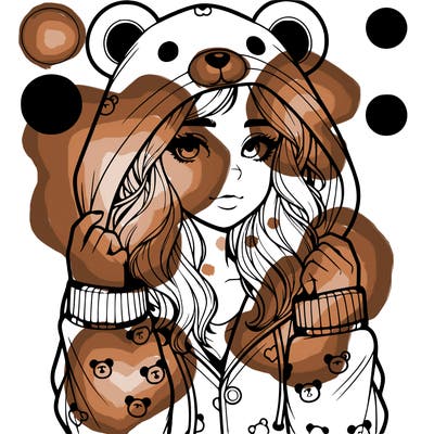 realistic girl in a animal pjs hoodie