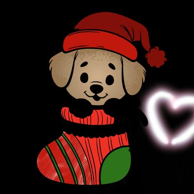 cute puppy wearing santa hat in socking