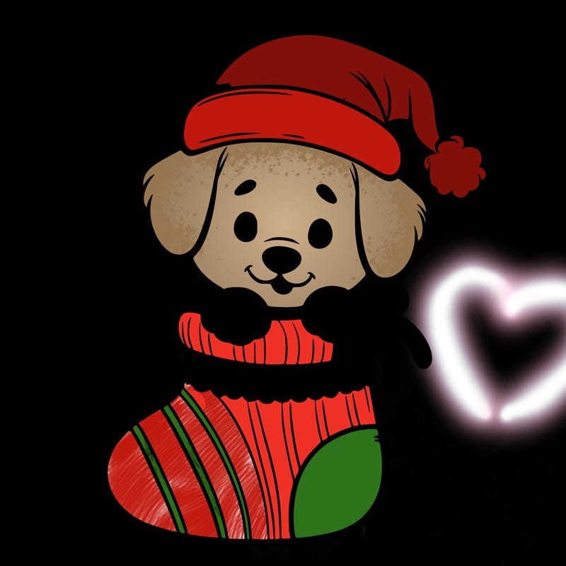 cute puppy wearing santa hat in socking