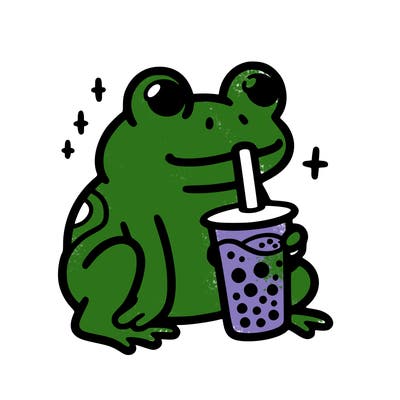 frog drinking boba tea