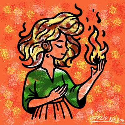 woman with fire