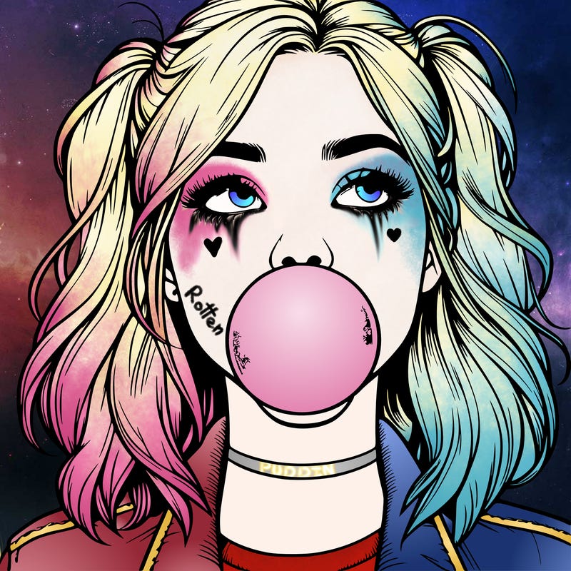 realististic girl blowing bubble -gum