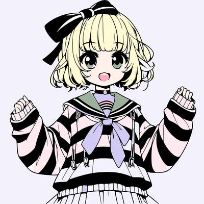 a realistic anime girl dressed up as beetle juice